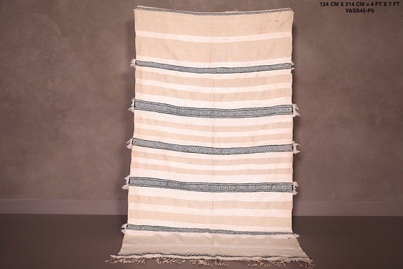 Vintage Moroccan Blanket 4 X 7 FEET Flat Woven Rug Floor Wool Rug Hooked Rug  Handmade Berber Rug Striped Rug -  Canada