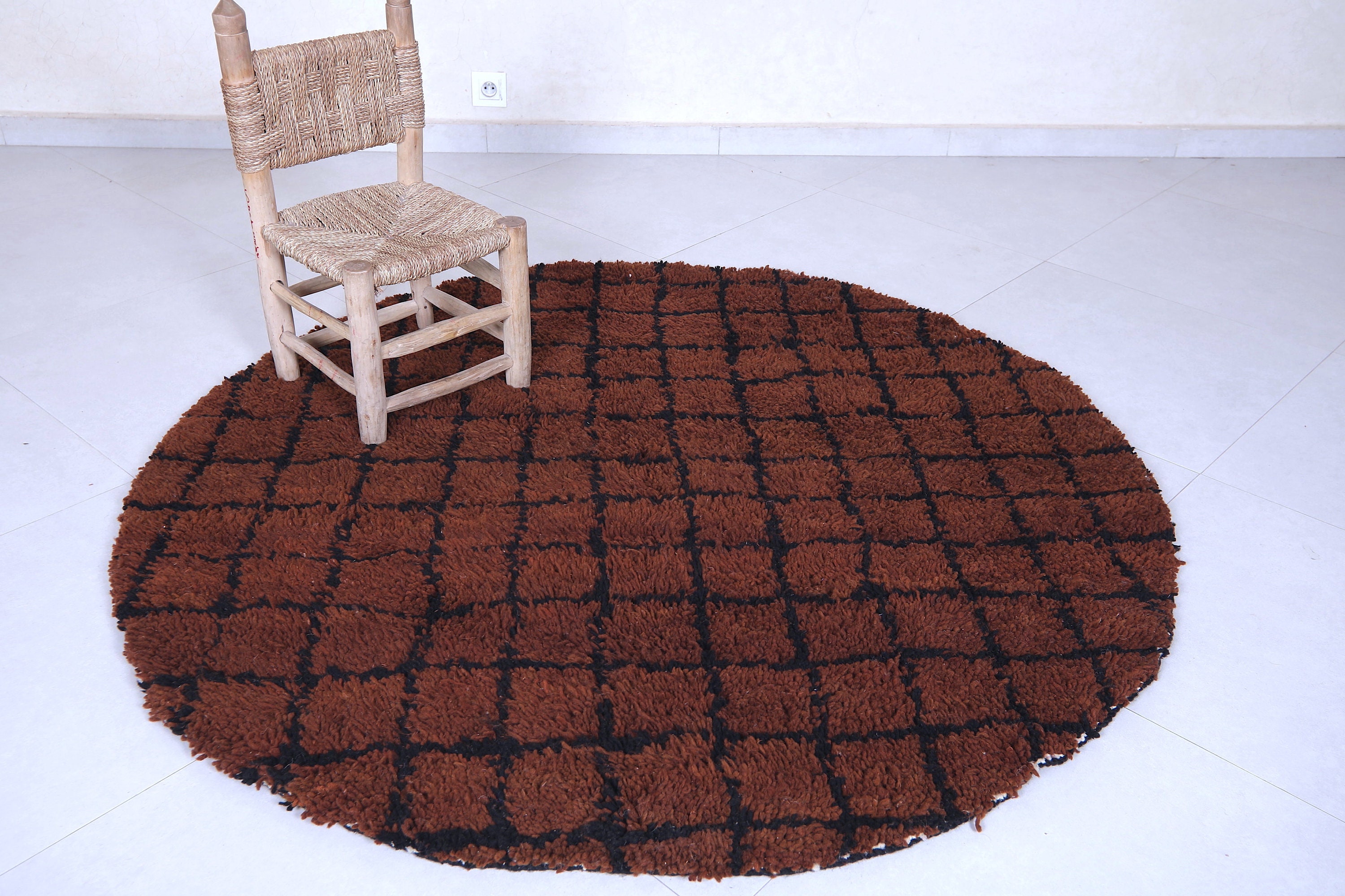 Modern Rug 4Ft Round Contemporary Abstract Rug Geometric Area Rug Carpet  for Bedroom Nonslip Circle Rugs Artistic Faux Wool Rug 4'x4' Shaggy  Farmhouse