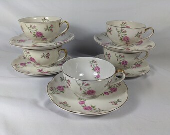 Ensembles de 5 tasses et soucoupes vintage par Theodore Haviland, tasses à thé, café, motif Delaware