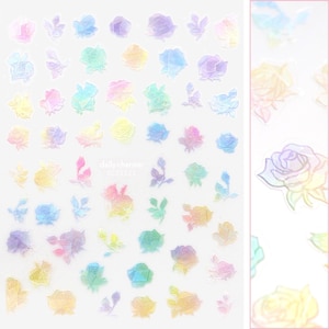 Floral Nail Art Sticker / Iridescent Roses / Colorful