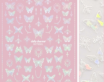 Holographic Butterfly Nail Art Sticker / Whimsical Wings / White