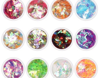 Colorful Mylar Glitter Flakes Set / 12 Jars