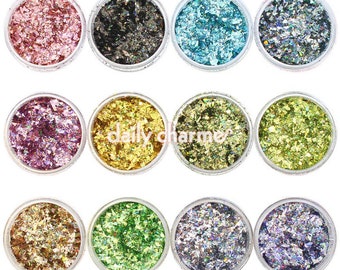 Colorful Holographic Glitter Flakes Set / 12 Jars