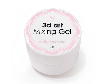 May include: A small white jar with a pink lid. The lid has a decorative design and the text "3d art Mixing Gel daily charmes 5g".