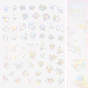 Floral Nail Art Sticker / Iridescent Roses / White
