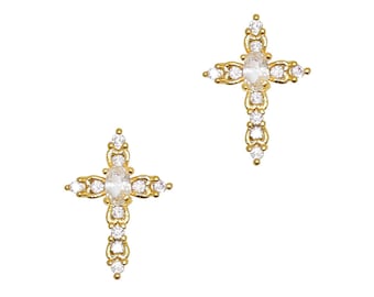 Ornate Cross / Zircon Charm / Gold