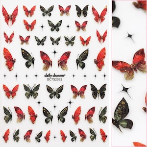 3D Embossed Nail Art Sticker / Crimson Butterfly