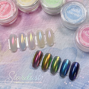 Daily Charme Stardust Chrome Powder 5 Color Set - Aurora Pigments for Iridescent Glazed Nails