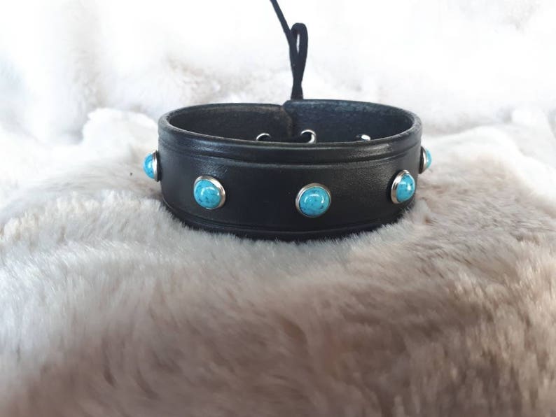 Black Leather and Turquoise Cuff image 1