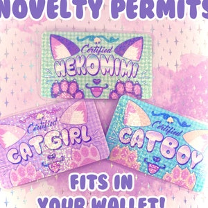 Carta di permesso novità olografica Kawaii Nekomimi Catgirl Catboy