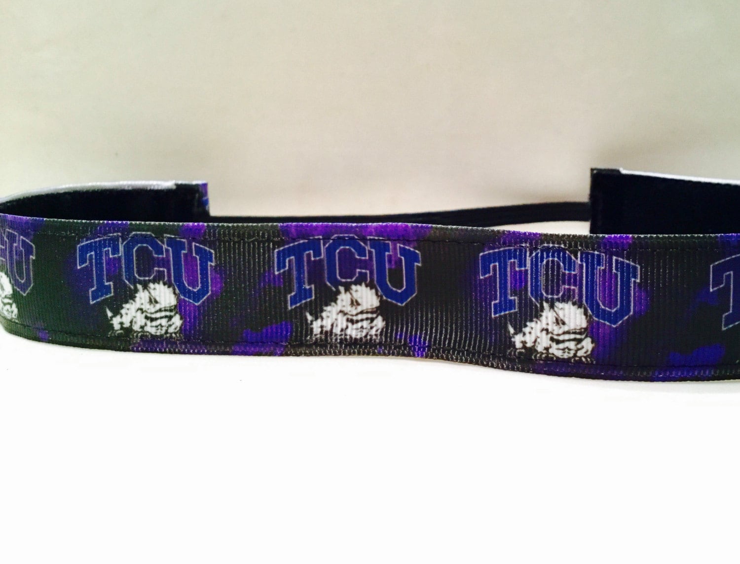 TCU Frogs Embroidered Headband - Purple & White TCU: Frogs Script Pinstripe Big Bang Lite Headband main image 3
