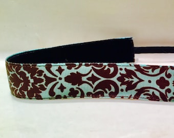 Brown/Light Blue Damask