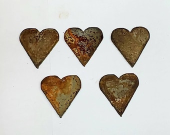 Lot Set of 5 Heart Shape 1.5 inch Rusty Vintage Antique-y Metal Steel Wall Art Ornament Craft Sign Stencil Made in USA