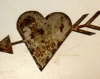 Heart with Arrow Shape 6 inch Cupid Rusty Vintage Antique-y Metal Steel Wall Art Ornament Craft Jewelry Scrapbook Stencil DIY Sign