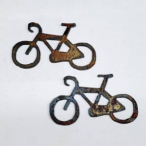 Lot Set of 2 Bike Bicycle Shapes 3 inch Rusty Vintage Antique-y Metal Steel Wall Art Ornament Craft Stencil DIY Sign Made in USA