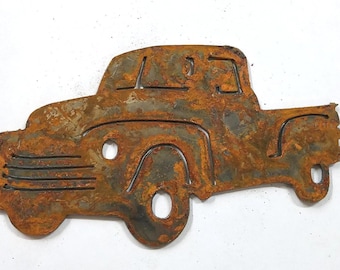 6 inch Old Fashioned Classic Pickup Truck Ford Chevy Metal Rough Rusty Vintage-y Steel Wall Art Ornament Craft DIY Sign