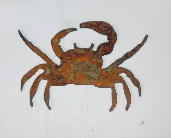 Lot of 4 Crabs Sea Creature Shapes 4/" Rusty Metal Vintage Ornament Craft Sign