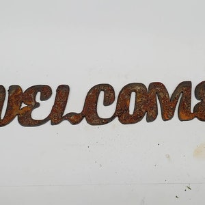 8 inch Word WELCOME Script Style Rusty Vintage Metal Steel Wall Art Craft Stencil DIY Sign Made in USA