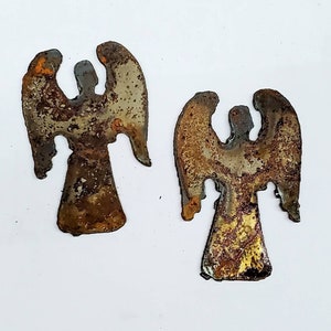 Lot Set of 2 Angels with Wings 3 inch Rough Rusty Metal Steel Wall Art Holiday Ornament Stencil Craft DIY Sign Made in USA