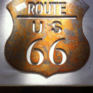 6 Inch Route Rt 66 Shield Rusty Rustic Metal Wall Art Road Ornament Design DIY Sign Made in USA Garage Shop Decor