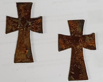 Lot of 2 Rough and Rusty Crosses 2.5 inch Metal Art Ornament Stencil Wind Chime Craft DIY Sign Made in USA