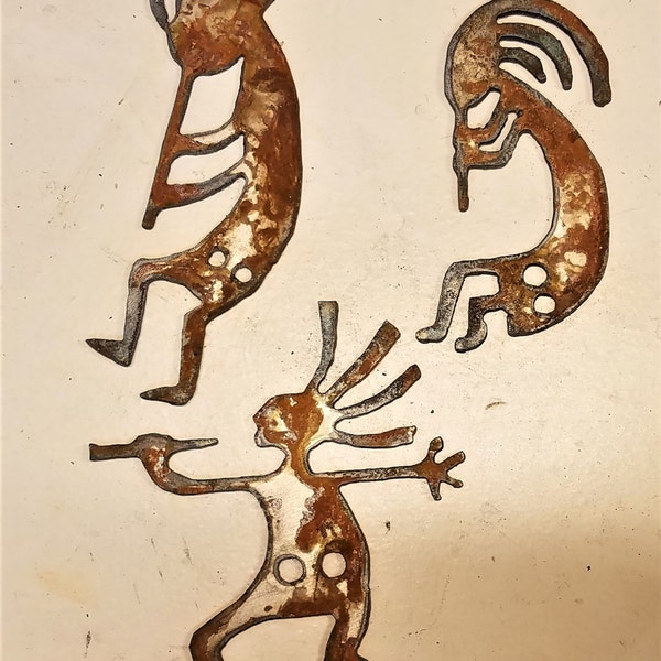 Set of 3 (Three) 4 inch Kokopelli Rough Rusty Metal Southwestern Steel Wall Art Vintage Ormanent Craft DIY Sign