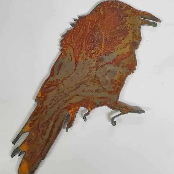 6 inch Crow Raven Bird Animal Metal Rough Rusty Vintage-y Steel Wall Art Ornament Craft DIY Sign Wind Chime Made in USA