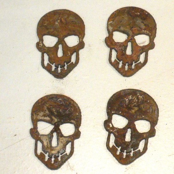 Lot Set of 4 Skull Shapes 2 inch Rusty Vintage Antique-y Metal Steel Wall Art Ornament Craft Stencil DiY Sign Made in USA