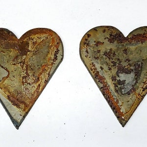 Lot Set of 2 Heart Shape 3 inch Rusty Vintage Antique-y Metal Steel Wall Art Ornament Stencil DIY Love Sign Made in USA