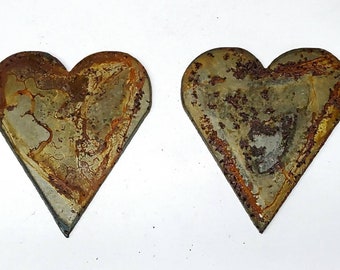 Lot Set of 2 Heart Shape 3 inch Rusty Vintage Antique-y Metal Steel Wall Art Ornament Stencil DIY Love Sign Made in USA