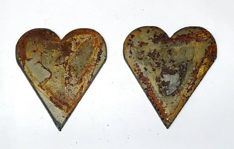 Lot Set of 2 Heart Shape 3 inch Rusty Vintage Antique-y Metal Steel Wall Art Ornament Stencil DIY Love Sign Made in USA image 1