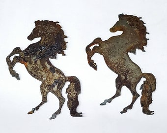 Lot Set of 2 Horses 4 inch Rusty Vintage Antique-y Metal Steel Wall Art Ornament Stencil DIY Sign Craft Made in USA