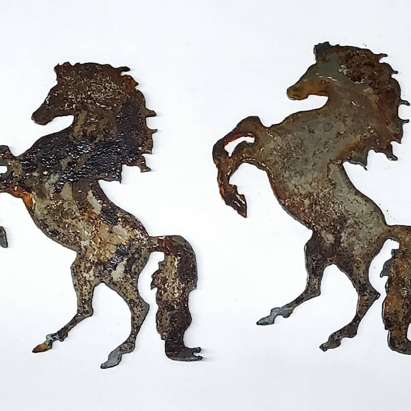 Lot Set of 2 Horses 4 inch Rusty Vintage Antique-y Metal Steel Wall Art Ornament Stencil DIY Sign Craft Made in USA