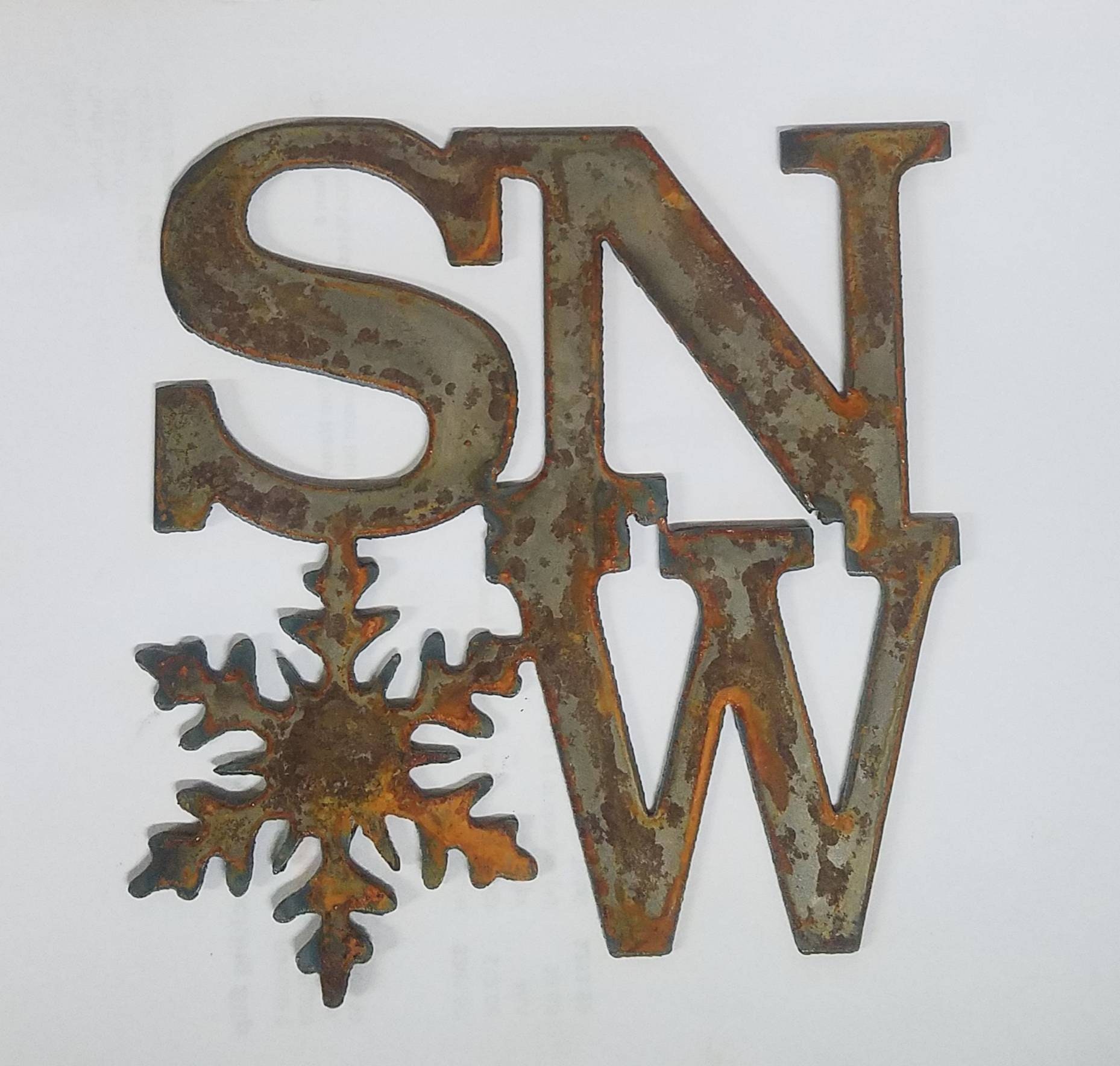 6 inch Square Love SNOW with Snowflake Holiday Winter Rusty Rustic Vintage Antique-y Metal Steel Wall Art Ornament Craft Stencil DIY Sign