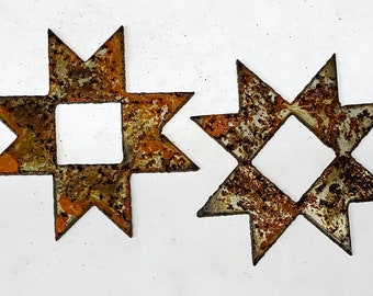 Lot Set of 2 Quilt Block Shapes 3 inch Rusty Vintage Antique-y Metal Steel Craft Ornament Stencil DIY Sign Made in USA