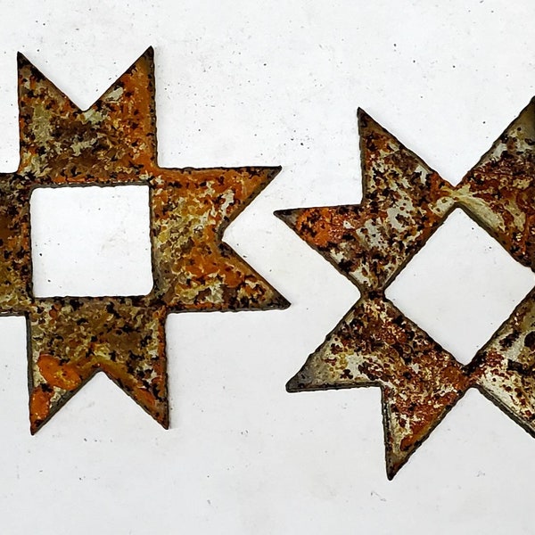 Lot Set of 2 Quilt Block Shapes 3 inch Rusty Vintage Antique-y Metal Steel Craft Ornament Stencil DIY Sign Made in USA