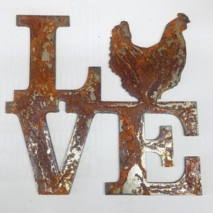 6 inch Square Love with Chicken Rusty Rustic 4h Animal Vintage Antique-y Metal Steel Wall Art Ornament Craft Scrapbook Stencil DIY Sign