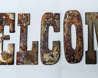 3 in tall Letters WELCOME Rusty Vintage Western Style Metal Steel Wall Art Ornament Stencil DIY Sign Decor Farmhouse Made in USA
