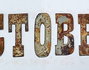 3 in tall Letters OCTOBER Rusty Vintage Western Style Metal Wall Art Ornament Stencil DIY Sign Decor Farmhouse Made in USA Month Date