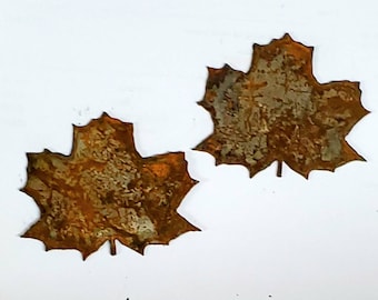 Lot Set of 2 Rusty Maple Leaf Leaves Shapes 3 inch Vintage Antique-y Metal Steel Wall Garden Art Ornament Craft DIY Sign Made in USA