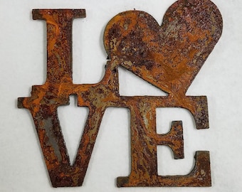 6 inch Square Love with Heart Rusty Vintage Antique-y Metal Steel Wall Art Ornament Craft Scrapbook Stencil DIY Sign