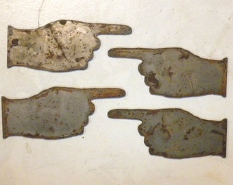 Lot Set of 4 Pointer Hand Shape 3 inch Left Right Up Down Rusty Vintage Antique-y Metal Wall Art Craft Stencil DIY Sign Made in USA