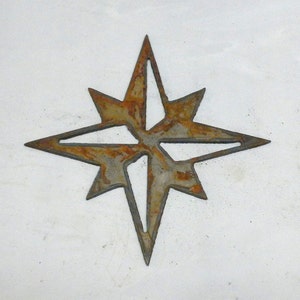 North Star Compass Rose Shape 6 inch Rusty Vintage Antique-y Metal Steel Wall Art Ornament Craft Stencil DIY Sign Craft Made in USA