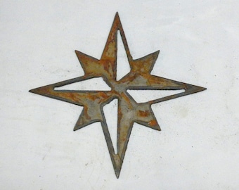 North Star Compass Rose Shape 6 inch Rusty Vintage Antique-y Metal Steel Wall Art Ornament Craft Stencil DIY Sign Craft Made in USA