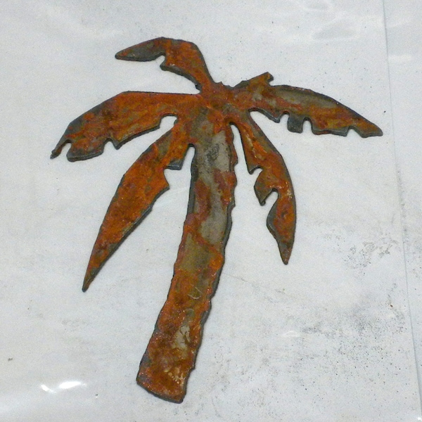 Palm Tree Shape 6 inch Rusty Vintage Antique-y Metal Steel Wall Art Ornament Craft Jewelry Scrapbook Stencil DIY Sign