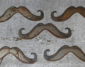 Lot Set of 5 Mustache Moustache Shape 4 inch Steampunk Rusty Vintage Antique-y Metal Steel Wall Art Ornament Craft Stencil Made in USA