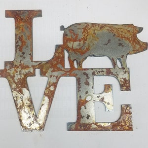 6 inch Square Love with Pig Farm 4h Animal Rusty Rustic Vintage Antique-y Metal Steel Wall Art Ornament Craft Stencil DIY Sign