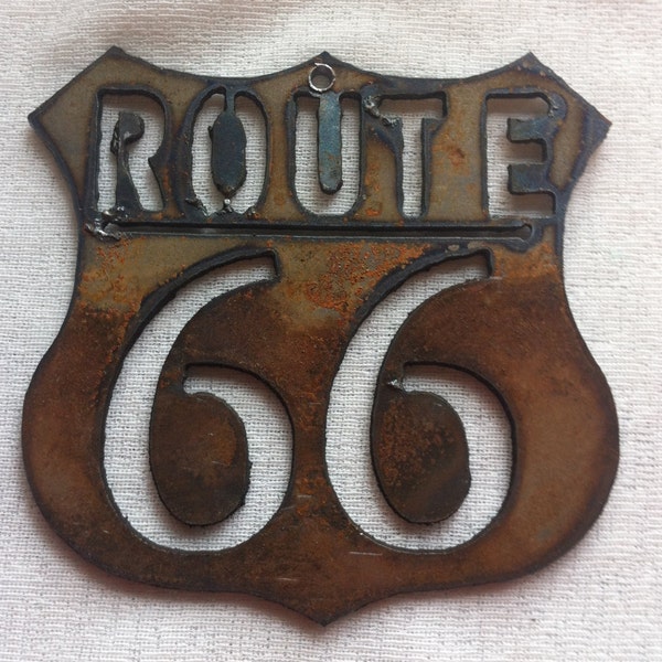 3 Inch Route Rt 66 Shield 'Mother Road' Rusty Rustic Metal Art Ornament Craft DIY Garage Tour Sign Vintage-y Rustic Made in USA