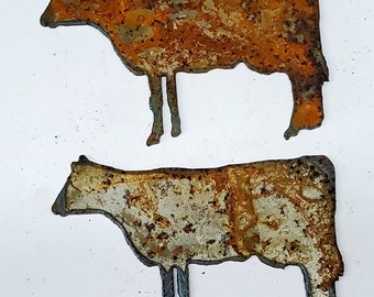 Lot Set of 2 Cow Farm Animal Shapes 3 inch Rough Rusty Metal Steel Wall Art Stencil DIY Craft Sign Made in USA