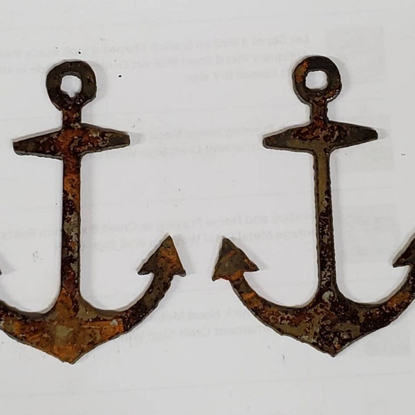 Lot Set of 2 Anchor Shape 3 inch Rusty Vintage Antique-y Metal Steel Wall Art Ornament Craft Jewelry Scrapbook Stencil
